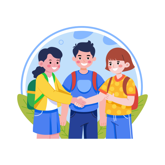 Shaking Hands, Friends, Greetings, Meeting, Students, illustration