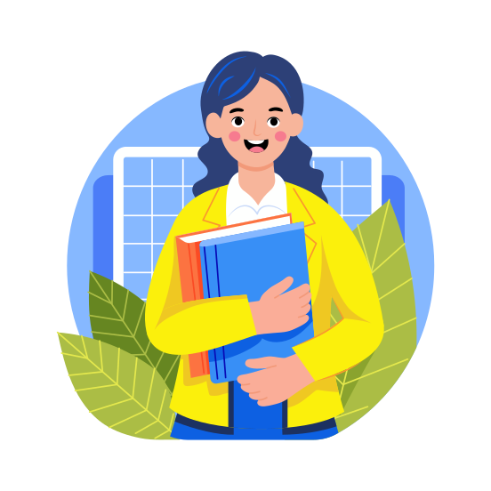 Student, Smiling, Girl, Holding Books, Academic illustration