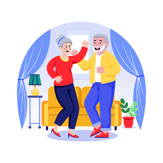 Dancing, Elderly, Couple, Cheerful, Leisure illustration