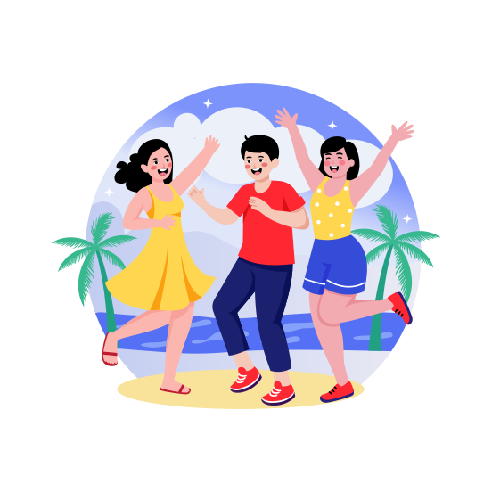 Dancing, Friends, Beach, Party, Vacation illustration