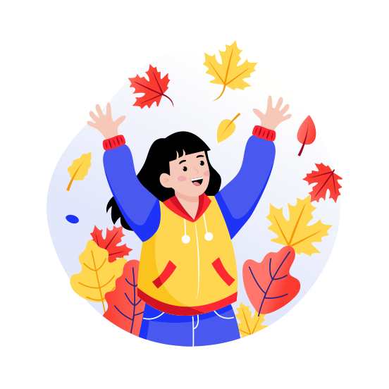 Enjoying Autumn, Leaves, Nature, Smiling, Happy illustration