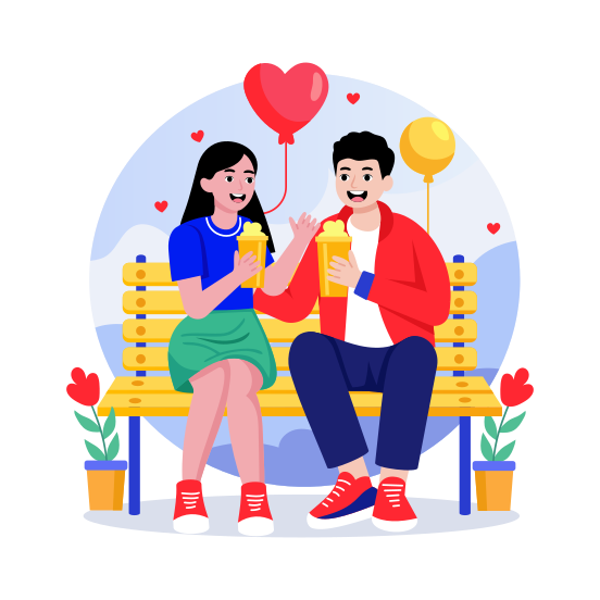 Happy Couple, Romantic, Enjoying, Drinks, Leisure illustration
