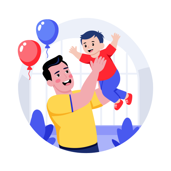 Lifting Baby, Fatherhood, Bond, Happy, Cheerful illustration