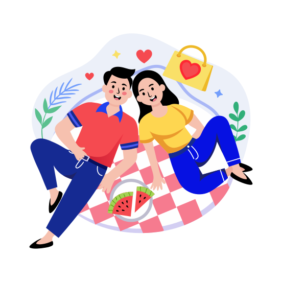 Picnic, Couple, Outdoor, Relaxing, Enjoying illustration