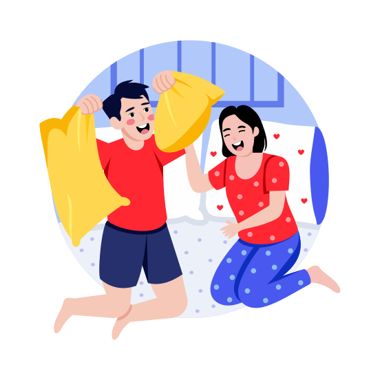 Pillow Fight, Playing, Fun, Laughter, Siblings illustration