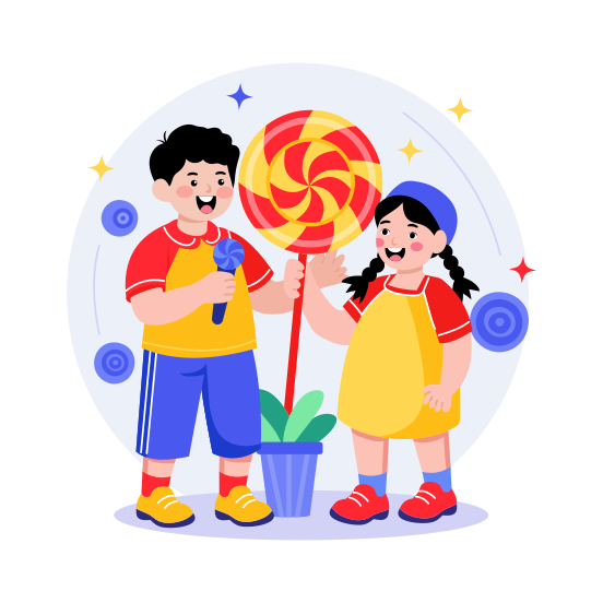 Sharing Candy, Lollipop, Sweet, Confectionery, Friends illustration