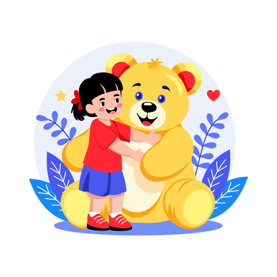 Teddy Buddy, Hugging, Cuddling, Embracing, Happy illustration