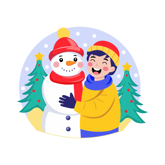Winter Fun, Snowman, Playing, Happy, Joyful illustration