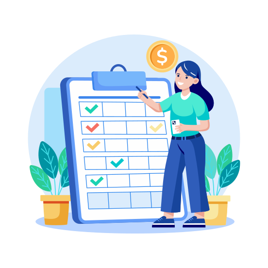 Budget Planning, Scheduling, Checklist, Clipboard, Interface illustration