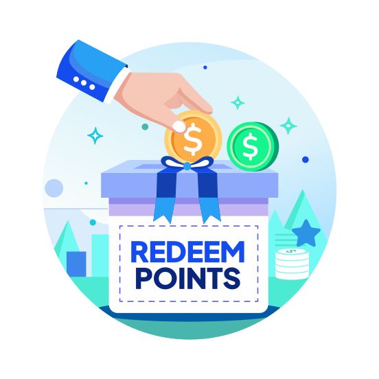 Redeem Points, Reward, Present, Gift, Money illustration