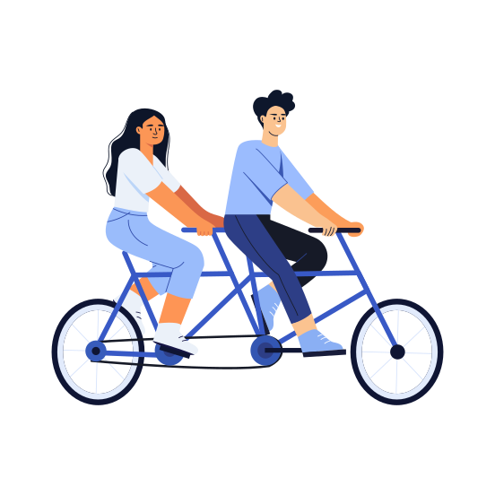 Cycling Together, Riding, Friends, Bff, Companion illustration