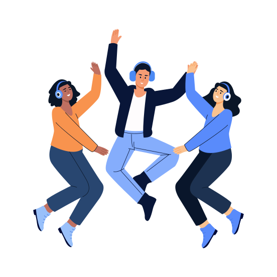 Dancing Together, Jumping, Enjoying, Friends, Bff, illustration