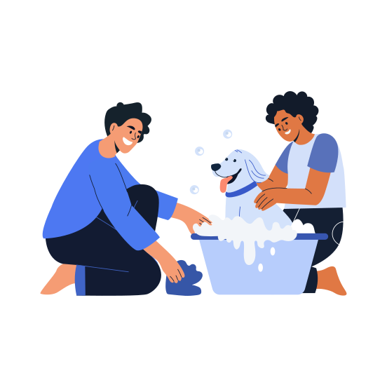Dog Bath, Washing, Pet, Companion, Friends, illustration