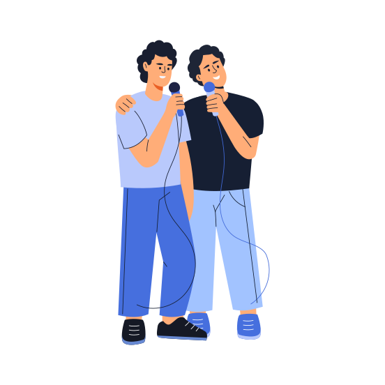 Karaoke, Singing, Happy, Friends, Bff illustration