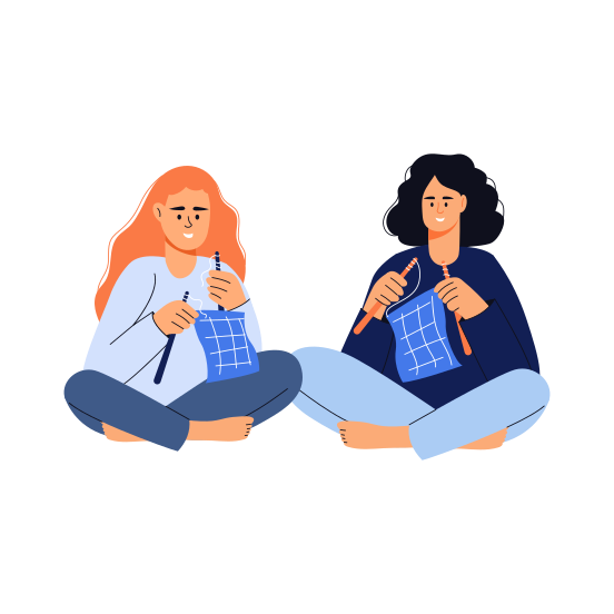 Knitting Together, Crafting, Friends, Bff, Companion illustration