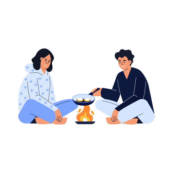 Outdoor Cooking, Camping, Enjoying, Friends, Bff illustration