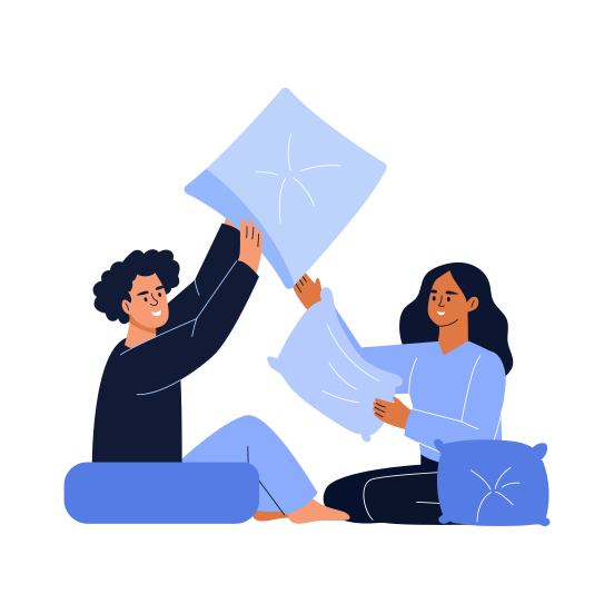 Pillow Fight, Happy, Enjoying, Friends, Bff illustration