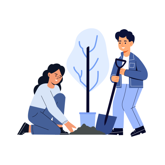 Planting Tree, Hobby, Digging, Friends, Bff, illustration