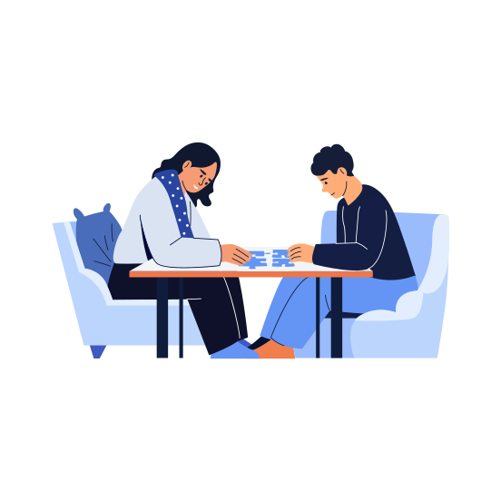 Solving Puzzle, Playing, Game, Friends, Bff illustration