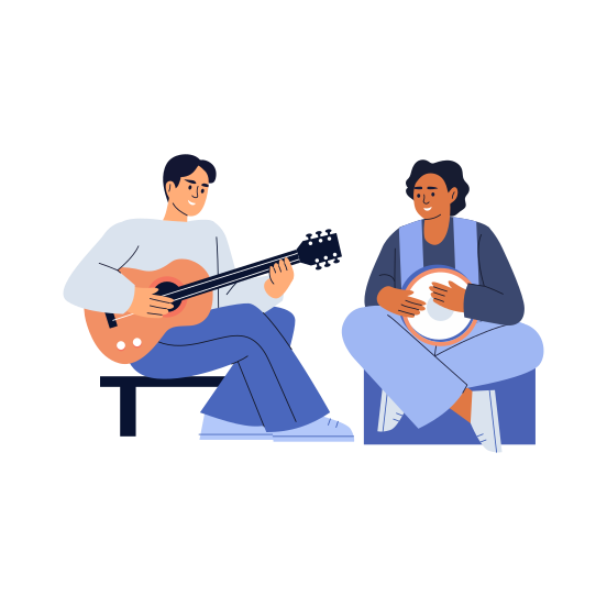 Strumming Guitar, Musical, Friendship, Friends, Bff illustration