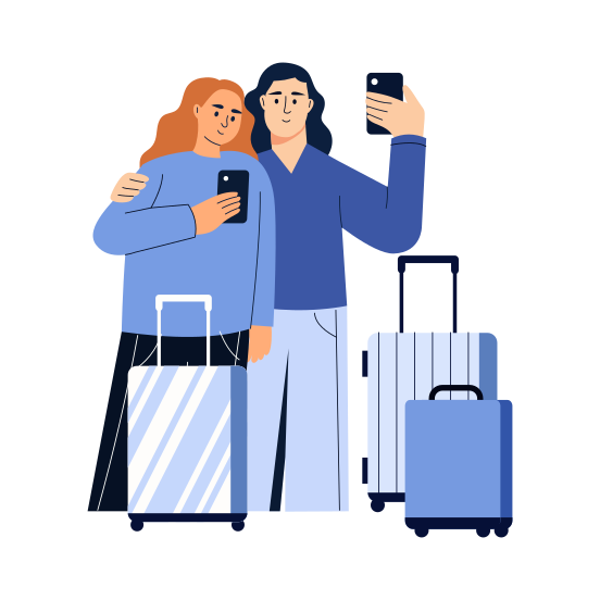 Travelling Together, Vacation, Trip, Friends, Buddies illustration