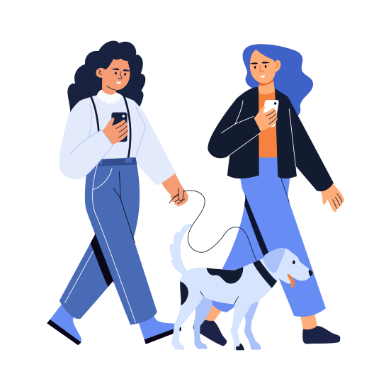 Walking Dog, Strolling, Pet, Friends, Together illustration