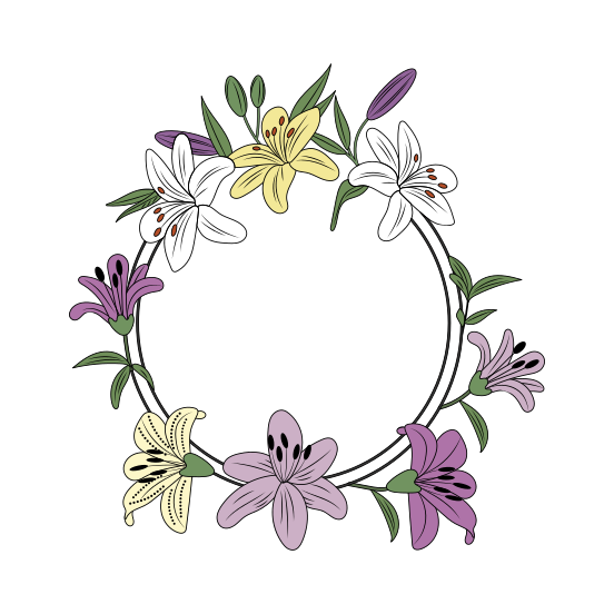 Lilies, Wreath, Floret, Blooming, Nature, illustration