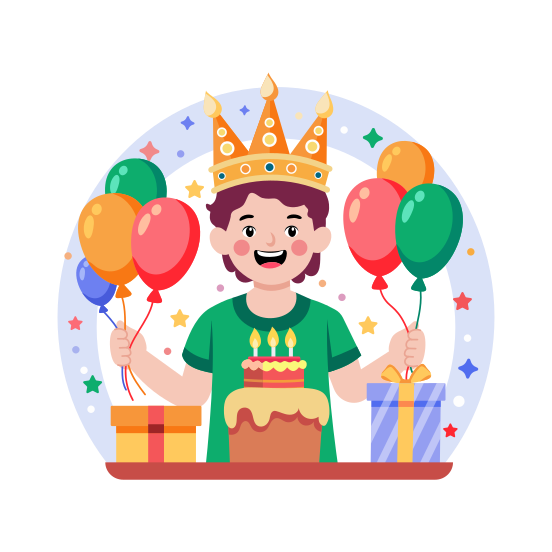 Birthday Boy, Excited, Smiling, Celebration, Party illustration