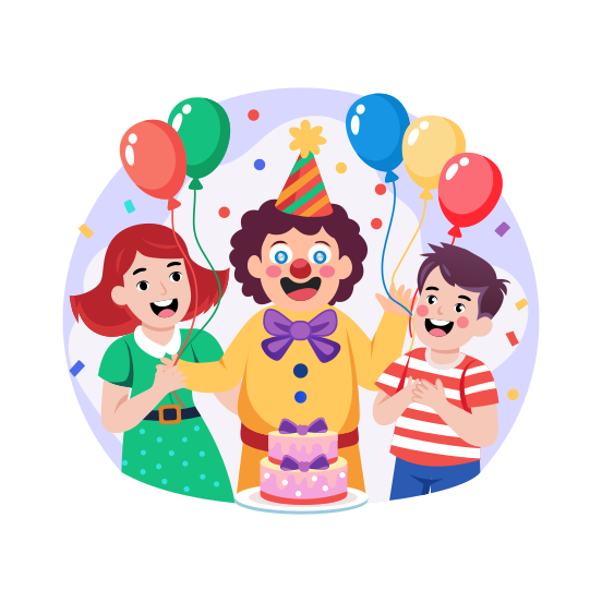 Birthday Clown, Cheerful, Excitement, Enjoying, Celebration, illustration