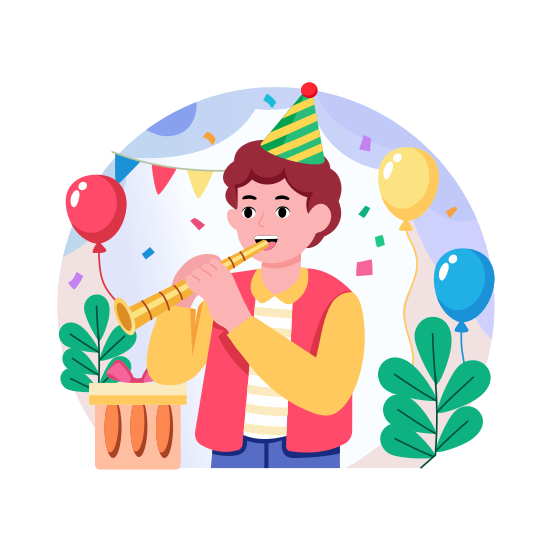 Blowing Whistle, Cheerful, Birthday, Celebration, Party illustration