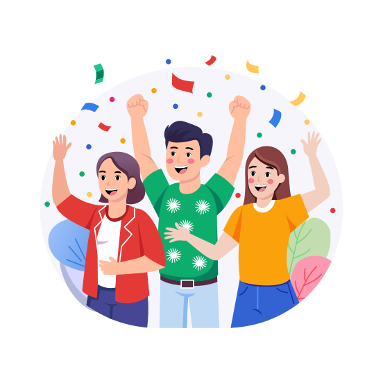 Celebrating, Friends, Confetti, Birthday, Party illustration