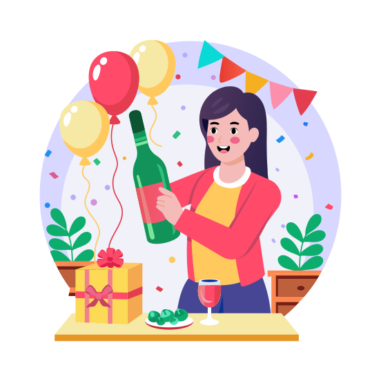 Champagne Celebration, Drink, Alcohol, Cheering, Party illustration