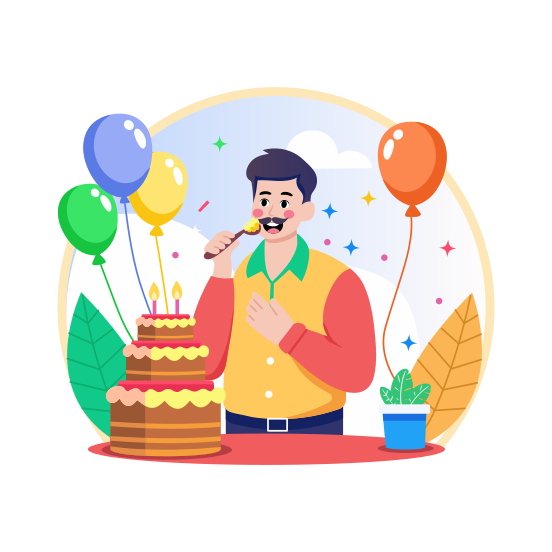 Eating Cake, Food, Confectionery, Birthday, Party illustration