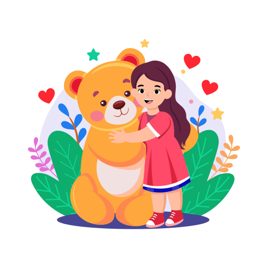 Hugging Toy, Cuddling, Teddy Bear, Embracing, Happy illustration
