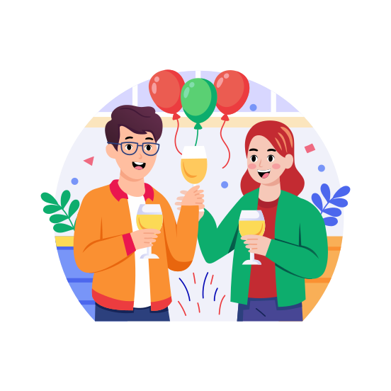Party Drink, Cheering, Beverage, Couple, Celebration, illustration