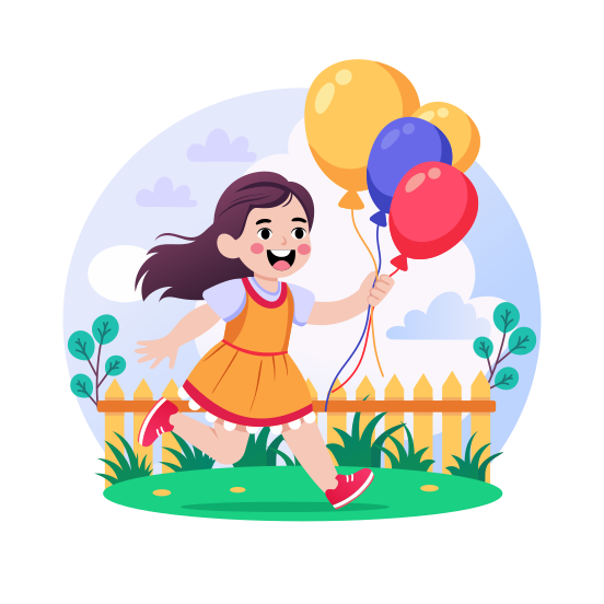 Playing, Balloons, Enjoying, Running, Happy Kid illustration