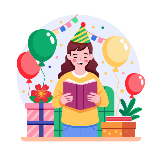 Reading Greeting, Book, Celebration, Birthday, Party, illustration