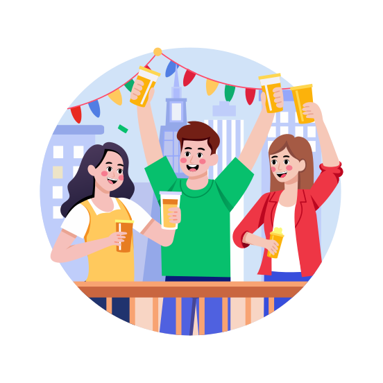 Rooftop Party, Celebration, Birthday, Friends, Cheering illustration