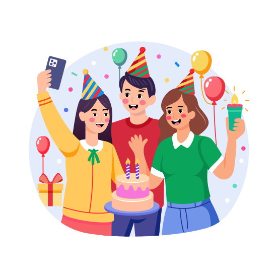 Taking Selfie, Picture, Photography, Family, Birthday, illustration
