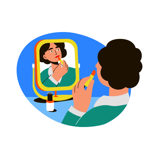 Applying Lipstick, Makeup, Cosmetics, Beauty, Character illustration