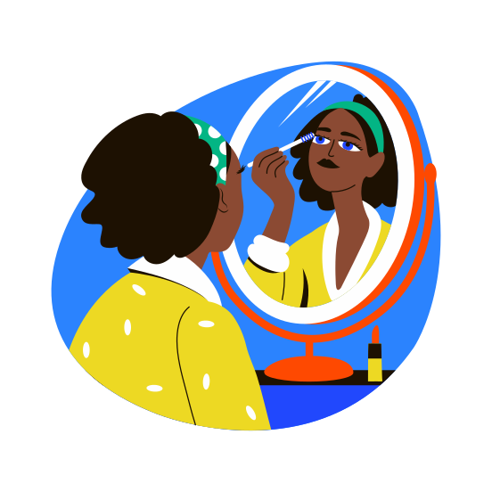 Applying Mascara, Makeup, Cosmetics, Beauty, Character illustration