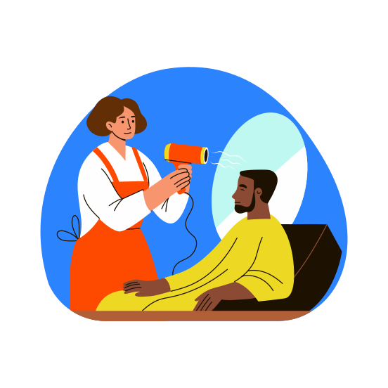 Blow Drying, Grooming, Barber, Hairstyling, Stylist illustration