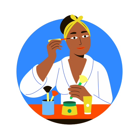 Doing Makeup, Cosmetics, Beauty, Applying Mascara, Woman illustration