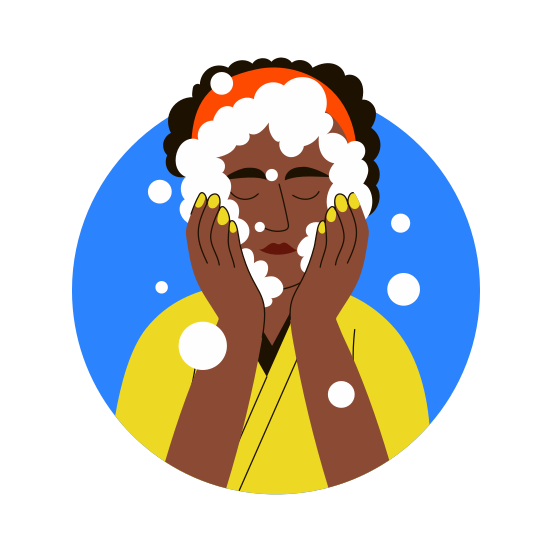 Face Cleansing, Washing, Skincare, Beauty, Character illustration