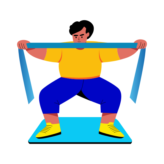 Band Squat, Hamstrings, Squatting, Workout, Character, illustration