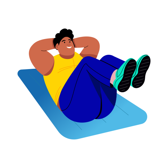 Crunches, Abs, Quadriceps, Workout, Character, illustration