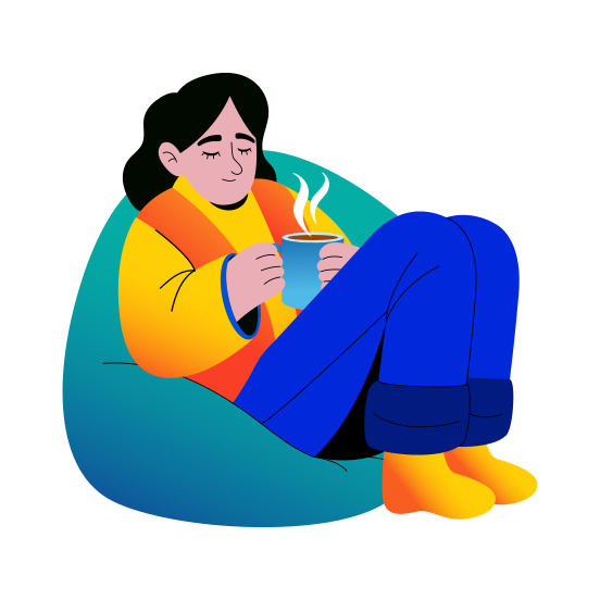 Drinking Tea, Couch, Beverage, Relaxation, Character, illustration