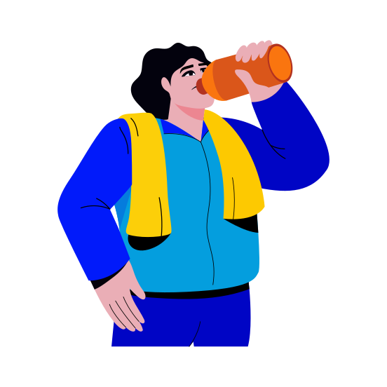 Drinking Water, Hydration, Quench, Bottle, Character, illustration