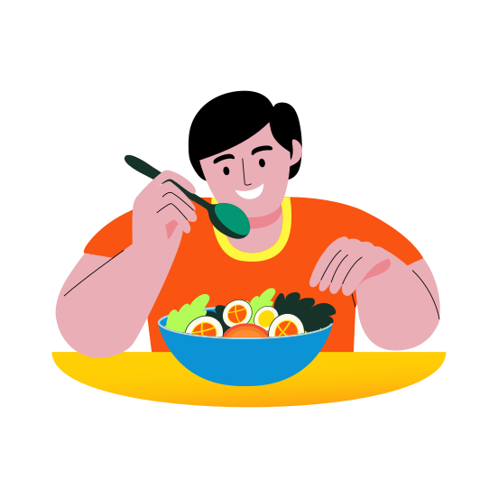 Healthy Meal, Eating, Food, Character, Person, illustration