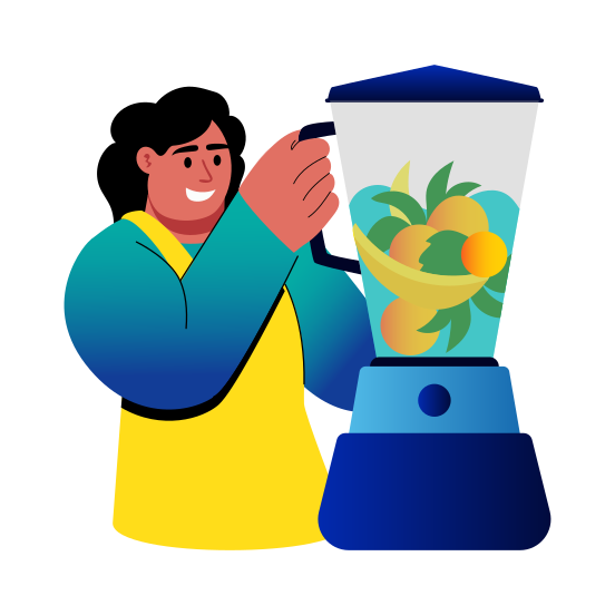 Making Smoothie, Fruits, Blending, Juice, Character, illustration